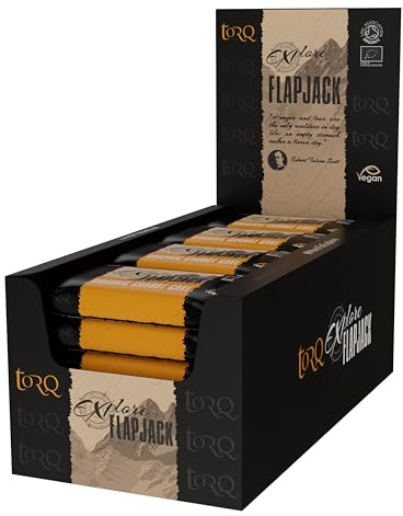 Torq Explore Flapjack Carrot Cake Plant Based - Vegan Nutrition Snacks for Running, Cycling, Sports & Expeditions - Endurance Flapjacks Energy Bars - Box of 20