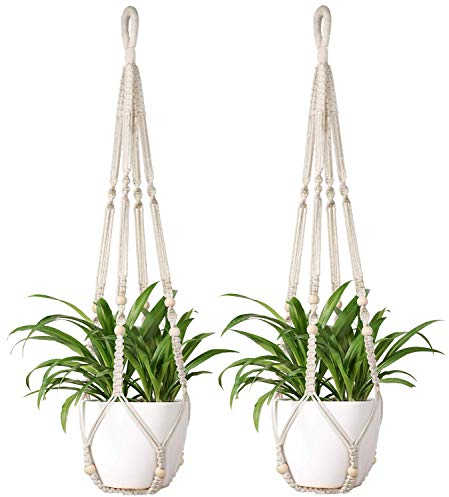 Mkouo Blumenampel Makramee Pflanzenhalter 2Pcs Makramee Hänger Cotton Pflanzhänger Blumenhänger Topfhänger Blumentopfhänger 89cm