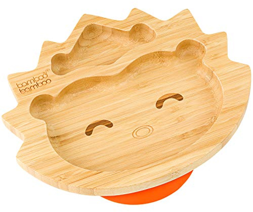 bamboo bamboo Babyteller und Kleinkinderteller, Saugteller zum Füttern und Abstillen, Bambus-Igelteller mit sicherem Saugnapf, Saugteller für Babys ab 6 Monaten (Igel, Orange)