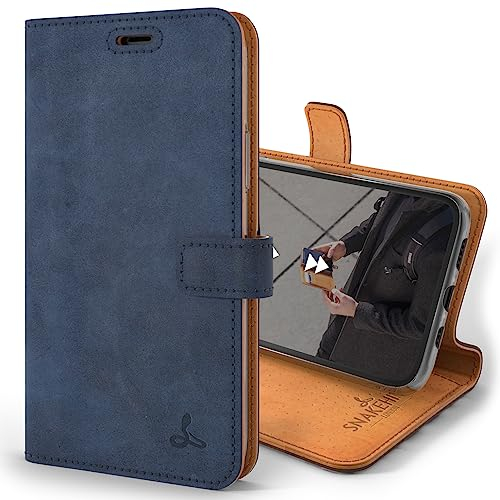 Snakehive Leather Wallet for iPhone 11 Pro - Real Leather Wallet Phone Case with Viewing Stand and Card Holder - Flip Folio Cover with Card Slots (Navy)