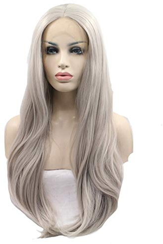 Greenmirr Silver Grau Lace Front Perücke Frauen handgebundenes langes glattes synthetisches Faser-hitzebeständiges Haar 24in