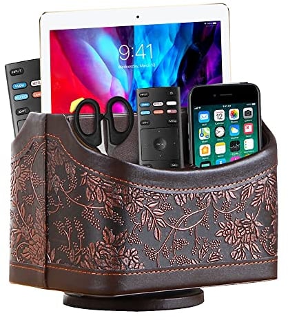 Fanousy Fernbedienungshalter für Tisch, Leder-Fernbedienung, 360 Grad drehbar, TV-Fernbedienung, Organizer für Handy, Notizblock, Brille, Stifte, Kindle