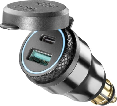 INTERPHONE ACCDIN2USBTYPEC Adapter für Motorrad, Aluminium, DIN 12 V auf USB und Typ C