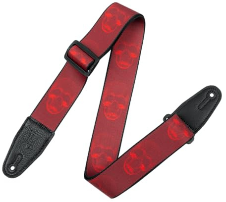 Levy's MPD2 Polyester Guitar Strap - Dark Red & Red Skulls