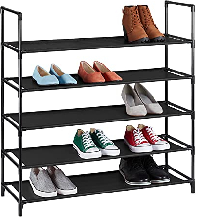 Relaxdays XL Schuhregal Stecksystem, 5 Ebenen, für 20 Paar Schuhe, Stoff Schuhständer, HBT: 90,5 x 87,5 x 30 cm, schwarz, 10036198_46