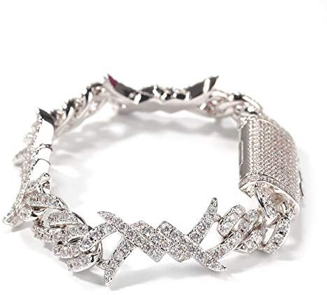 HALOKAIYA Fantex 18K Iced Out Rose Dornen Stacheldraht Armband, Vollständig Bling CZ Diamant Kubanische Gliederkette, Hip Hop Schmuck für Männer Frauen (Gold, 7)