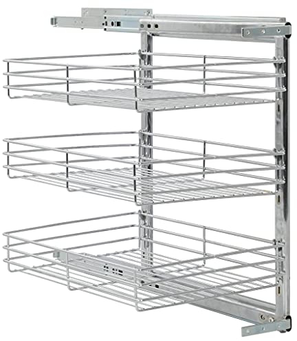 Ksodgun Bandeja extraíble Cocina 3 Niveles Alambre, Cajón Bandeja, Organizador almacenaje Cocina, Plateado 47x35x56 cm