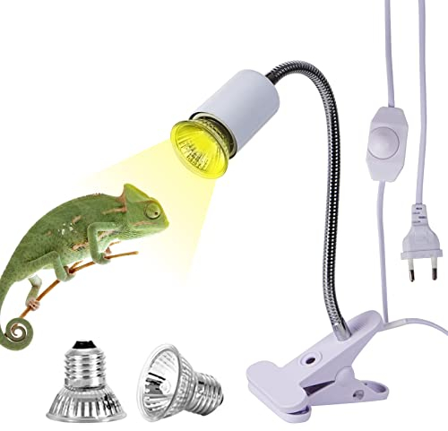 LUNEKUCK Lampada Riscaldante per Tartaruga Lampada Rettile e Anfibio con 2 Lampadine UVA UVB da 25W e 50W Girevole a 360° Rotazione Adatto per Tartaruga, Serpente, Lucertola, Cacatua, Camaleonte