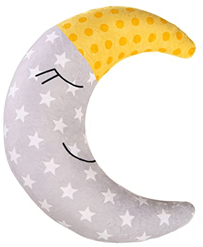 Ferocity Samt Kissen für das Kinderzimmer 40 cm Groß; Deko für Kinder Motiv Gelb Grau Mond [091]