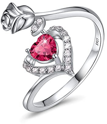 Geburtsstein Ringe 925 Sterling Silber Damen Monat Ring Verstellbarer Offener Her Ring Juli Rose Blume Ringe Schmuck Geschenke