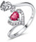 Bagues de naissance en argent sterling 925 pour femmes Mois Coeur Rose Fleur Réglable Ouvert Anneau Juillet Pierre De Naissance Anneaux Cadeau Bijoux