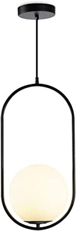 KCO Lighting Moderne Hängeleuchte aus Milchglas, schwarz, verstellbar, 1 Lichtkugel, Hängeleuchte, kugelförmige Pendelleuchte für Küche, Insel, Wohnzimmer, Schlafzimmer
