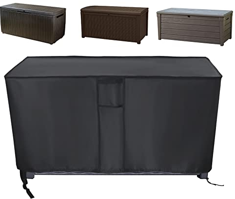 Kingling Deck Box Cover, Outdoor Storage Box Cover Waterproof, Outside Storage Bench Deck Boxes Covers Black (58 L x 33 W x 34 H)