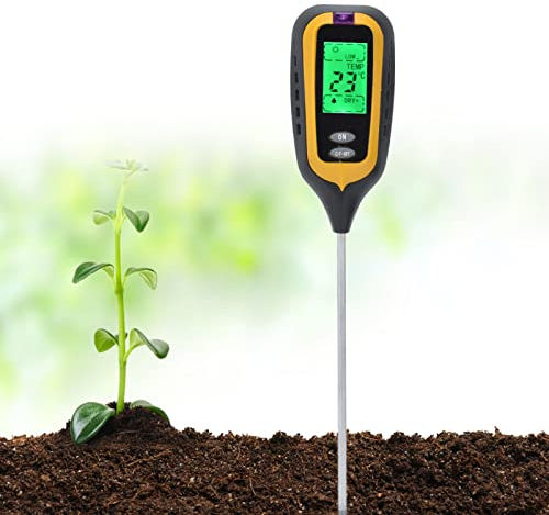 Bodenfeuchtemessgerät, 4-in-1-Digital-Bodentest-Kit mit Hoher Genauigkeit und LCD-Display Tragbares Boden-pH-Messgerät Zum Testen von Bodenfeuchtigkeit, PH-Wert, Licht, Temperatur, Gartenarbeit