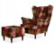 Family Meble Ohrensessel mit Hocker, Modell Print, Skandinavisch, Relaxsessel aus Webstoff, Loungesessel, Ohrensessel mit Hocker, Bequemer Sessel, Für Wohnzimmer, Esszimmer, Schlafzimmer, Laub 2