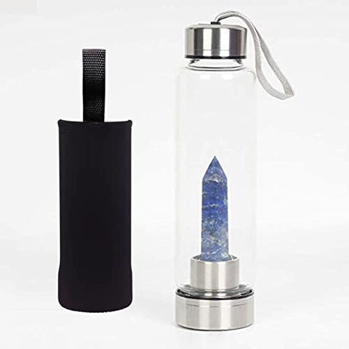 Heilkristall-wasserflasche 550 Ml Glas-edelstein-trinkflasche Tragbare Quarz-edelstein-Flasche Obsidian-wasserflasche Abnehmbarer Natürlicher Kristall (Color : Lapis Lazuli, Size : with Cup Cover)