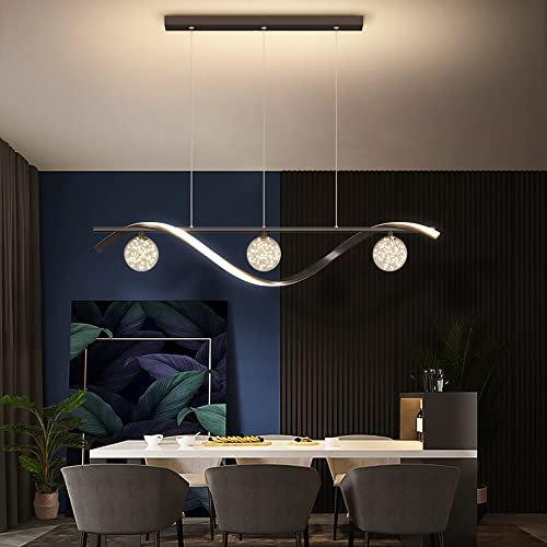 TAYOTTE Creativity LED Glass Chandeliers 30W Dimmable Metal Linear Pendant Light Kitchen Island Hanging Light Adjustable Aluminum Ceiling Light For Bedroom Dinning Room 39.4in