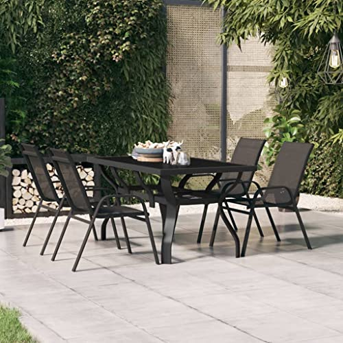 Makastle Table de Jardin Noir 140x70x70 cm Acier et Verre