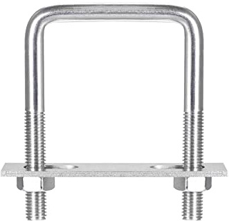 sourcing map Square U-Bolts, 62mm(2.44) Inner Width 100mm Length M10 304 Stainless Steel U Clamp Bolt with Nuts and Plates, for Boat Trailer