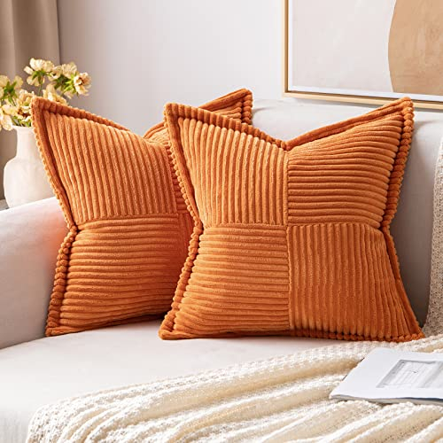 MIULEE 2er Set Kordsamt Kissenbezüge Samtkissen Weich Dekokissen Dekorativ Kissenbezug Modern Kissenhülle Sofakissen Zierkissen Couchkissen für Wohnzimmer Schlafzimmer Orange 45x45 cm
