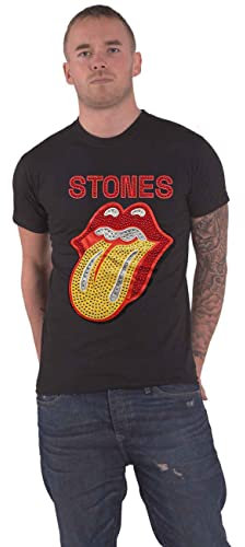 Rolling Stones T Shirt Diamante Tongue Band Logo Official Unisex Black, XXL