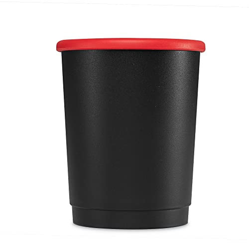 achilles Kaffeebecher mit Deckel, Kunststoffbecher, Mehrwegbecher, Trinkbecher, LFGB geprüft, spülmaschinenfest, stapelbar, 330 ml, Becher schwarz, Deckel rot, 10 Stk.
