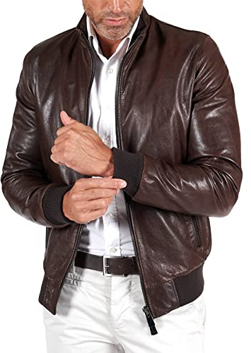 D'Arienzo Bomber Pelle Vintage Testa di Moro Uomo Giacca Vera Pelle Made in Italy 106 48/Testa di Moro