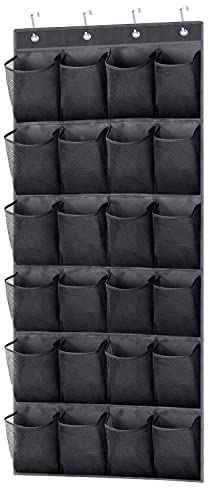 Organizador de zapatos colgante, 24 bolsillos, bolsa de almacenamiento para zapatos, color negro, organizador de zapatos para colgar, bolsillos de malla organizadores sobre la puerta para zapatos