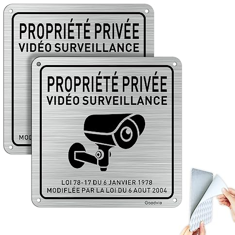 Goodvia Propriété Privée sous Surveillance Vidéo Aluminium avec Autocollant 15x15cm Vidéo Surveillance Panneau pour L'intérieur et L'extérieur