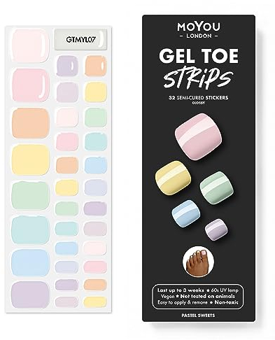 MOYOU LONDON Semi Cured Gel Nail Strips, 32 Pcs. Gel Wraps, Easy Apply & Remove for Salon-Quality Pedicure, Works with Any Nail Lamps