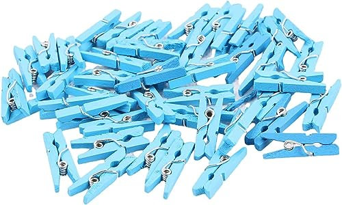 Konrunppy 100 mollette di legno piccole per foto, arte e decorazioni artigianali (blu)