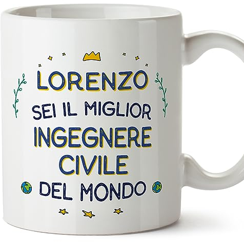 MUGFFINS Tazas Personalizadas para INGENIERO CIVIL hombre - En Italiano - Migliore del Mondo - 11 oz / 330 ml - Regalo Personalizable original y divertido