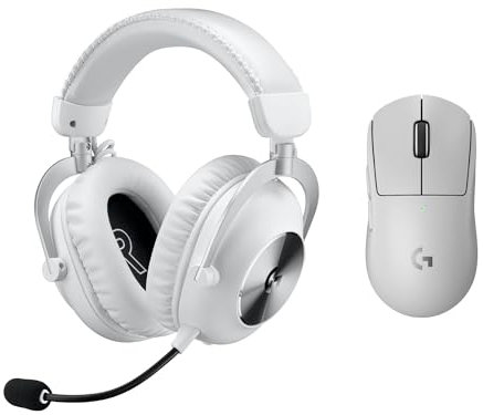 Logitech G PRO X SUPERLIGHT 2 LIGHTSPEED Mouse gaming wireless, caricatore USB-C, cuffia con microfono gaming wireless per PC e Mac + PRO X 2 LIGHTSPEED, driver in grafene da 50 mm, per PC, PS5-Bianco