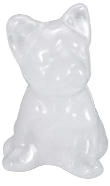 Top Plaza Clear Quartz Crystal Dog Decor Figurine Natural Crystal French Bulldog Statue Carved Gemstone Puppy Figures Pocket Polished Statue Gift for Home Carnival Party