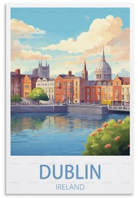PuPLuM Dublin Irland Vintage-Reiseposter, 20 x 30 cm, Leinwand, Wandkunst, Poster für Wohnzimmer, Dekoration, Gemälde für Heimdekoration