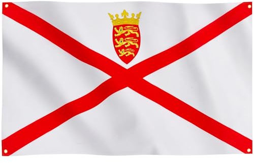 Runesol Bandera de Jersey, 91x152cm, 3ft x 5ft, 4 Ojales, Ojal en Cada Esquina, Cruz de San Andrés, Enseña Roja, Banderas Premium, Interior, Exterior, Colores Vivos