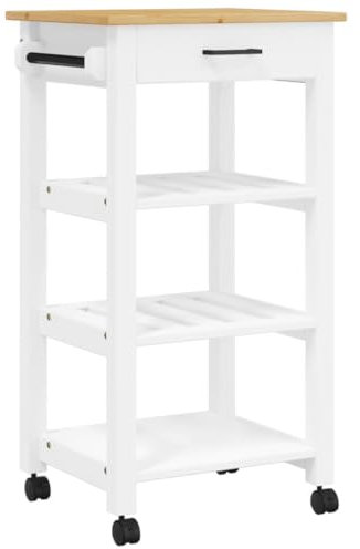 vidaXL Küchenwagen, Servierwagen mit viel Stauraum, Beistellwagen für Küche Wohnzimmer Badezimmer, Trolley Küche Küchenregal Gemüsewagen, Massivholz Kiefer