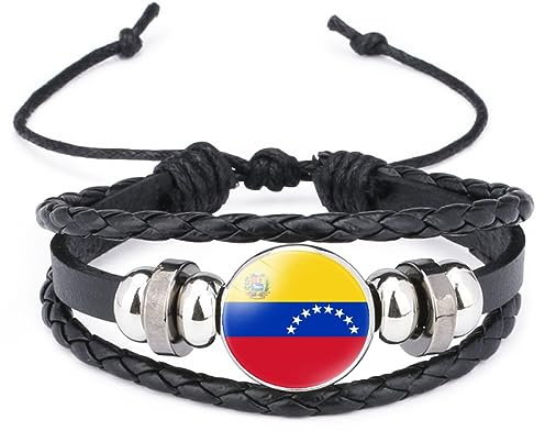 GONMFKM Pulsera Trenzada Ajustable De La Bandera De Venezuela De Moda – Brazalete Tejido Multicapa De Cuero Negro Novedad Joyería Patriótica, Encanto Unisex Elegante Pulsera Accesorios Regalo De Rec