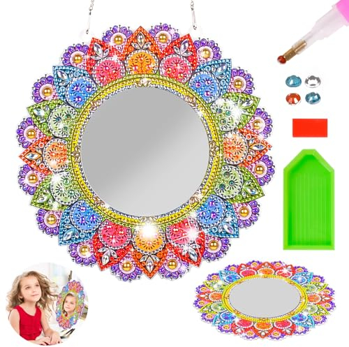 Jovicos Geschenk Mädchen 6 7 8 9 10 Jahre, 5D Diamond Painting Spiege Kinder Erwachsene, Bastelset Mädchen ab 6 7 8 10 Jahre, Mandala Kosmetik Spiegel, Kindergeburtstag Basteln Mädchen