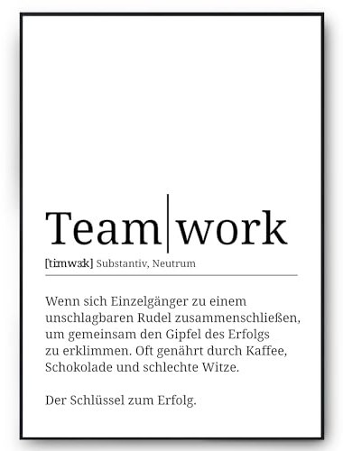 Tigerlino® Teamwork Definition Poster Mitarbeiter Geschenk Kollegen Wandbild Arbeit Büro Dekoration Abschiedsgeschenk Wertschätzung Arbeitskollegen