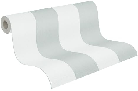 A.S. Création Pure Elegance Vliestapete mit Blockstreifen 0,53 x 10,05 m – Weiß, Grau – Streifentapete Made in Germany - 397959