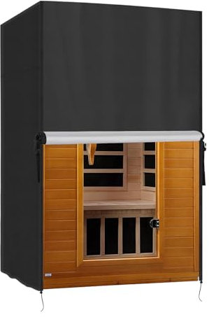 Safipotts Outdoor-Sauna-Abdeckung, strapazierfähig, wasserdicht, Sauna-Abdeckung für dynamische Andora-Holz-Infrarot-Sauna (schwarz, nur Abdeckung) (120,9 x 114 x 186,9 cm)