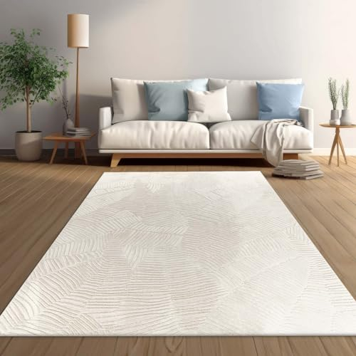 Taracarpet Weicher Kurzflor Designer Teppich in Hasenfell-Optik Supersoft ideal fürs Wohnzimmer Schlafzimmer und Kinderzimmer blätter floral Creme 200x290 cm