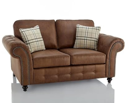 Oakland Faux Leather 3 2 Seater suite & corner Sofas settee for Living Room-Cheap sofas & couches With High Back Cushions (Brown, 2 Seater Sofa)