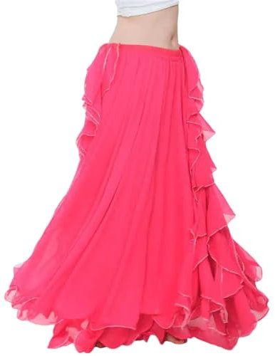 Hndudnff Gonna per danza del ventre, tinta unita, con fessure, gonna per costume da ballo da donna (senza cintura), Fucsia, Taglia unica