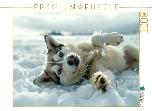 CALVENDO Puzzle Husky liegt im Schnee | 1000 Teile Lege-Größe 64 x 48 cm Foto-Puzzle für glückliche Stunden