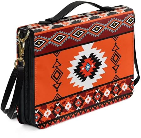 ZIATUBLES Bibeltasche mit Aztekenmuster, geometrischer Druck, für christliche Kirche, Bibeltasche mit Schultergurt, Buch-Tragetasche, Bibelschutz für Gebetsbuch, Organizer, L