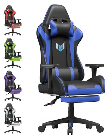 Racingreat Gaming Chair, Office Chair, Computer Chair, Sturdy PC Swivel Chair, Ergonomic Design with Cushion and Reclining Backrest (With Footrest, blue)