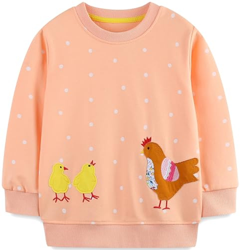 TEDD Girls Sweatshirt for Kids Cotton Top Casual Jumper Girl T Shirt Toddler Clothes Long Sleeve Pullover Age 4-5 Years Orange