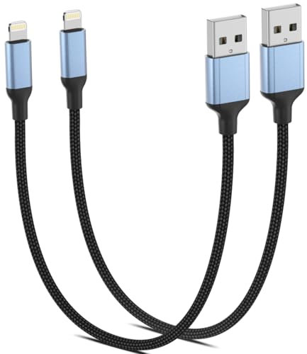 1FT Short iPhone Charger Cord, 2Pack [MFi Certified] 1 Foot iPhone Charging Cable Fast Charging Braided Short USB A to Lightning Cable for iPhone 14/13/12/11Pro/X/XR/8/7/6s/Plus/iPad